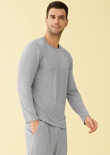 Latuza Men's Bamboo Viscose Pajama Top Long Sleeves Sleep T-Shirt M Lightgray #TOP1