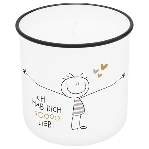 H:) PPY life Kerze im Becher Motiv "Hab dich so lieb" | Bedruckter Kerzenbecher, Porzellan, Höhe 8,8 cm, Durchmesser 8,4 cm | Geschenk, Dekoartikelr | 74777