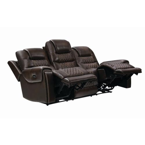 Image of Torque - Mikkel Leatherette Recliner Sofa 3+2 Seater Manual Dark Brown | Adjustable 3 Plus 2 Recliner with Cup Holder Storage for Living Room Bedroom | 1 Year Warranty