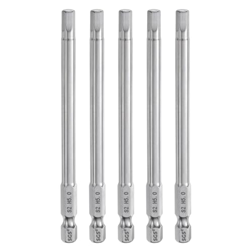 HARFINGTON 5pcs Hex Head Wrench Drill Bit 5mm (H5) Metric 1/4" Hex Shank 100mm (4") Long Magnetic S2 Steel Screwdriver Bits Industrial Grade Hexagon Flat Tip Drill Bits for Screws
