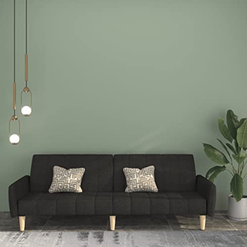 Canditree Canapé-lit à 2 Places, Canapé Convertible en Tissu avec Cadre en Bois, Lit D'invité pour Chambre, Salon (Noir) Cover