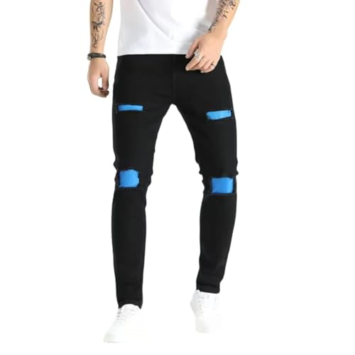 Jeans Pants Trouser Denim Ripped Washed Stretchy Street Style Tight Fitting Pencil for Men