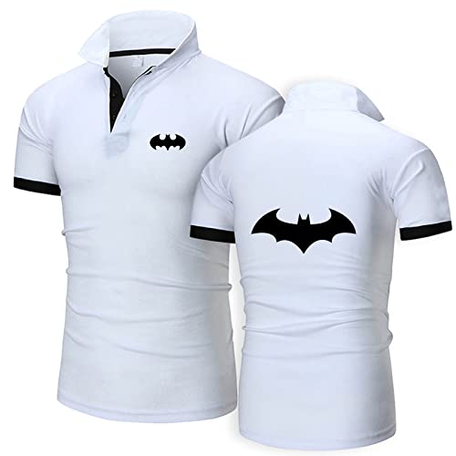 MUUNS T-Shirt Homme Manches Courtes pour Batman Imprimer Sport Golf Polo T-Shirts Mode Polo T-Shirt Moto Demi Manches T-Shirt Haut Vêtements-White||S