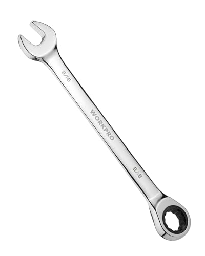 Image of WORKPRO 9 /16 inch Ratcheting Combination Wrench, Mirror Polish Chrome Plating | Premium CR-V Steel, 72-Teeth, 12 Point Design, SAE, For Home Projects, Motorcycle Repair, Garage Work, Plumbing, Machinery