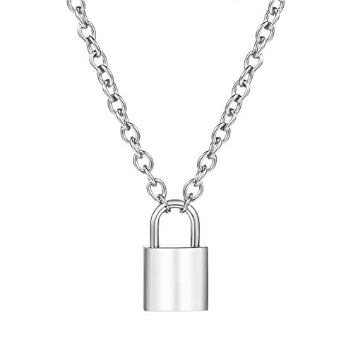 Firsteel Punk Hiphop Rock Gothic Style Lock And Key Necklace Pendant Influx Silver Stainless Steel Double Layer Choker For Women Men Dress Up #TOP26