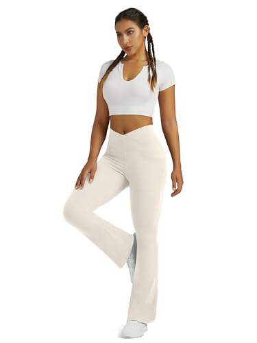 Image of Flare Leggings for Women Yoga Pants with Pockets High Waisted Crossover Flare Yoga Pants Bootcut Yoga Leggings