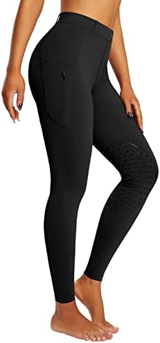 BALEAF Womens Horse Riding Pants Silicone Knee-Patch Riding Breeches Equestrian Schooling Tights Zipper Pockets Black S