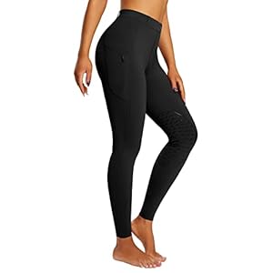 BALEAF Womens Horse Riding Pants Silicone Knee-Patch Riding Breeches Equestrian Schooling Tights Zipper Pockets