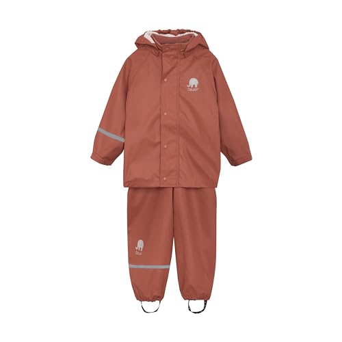 Celavi Girls Basic Rainwear Set-solid PU Rain Jacket, Redwood, 80