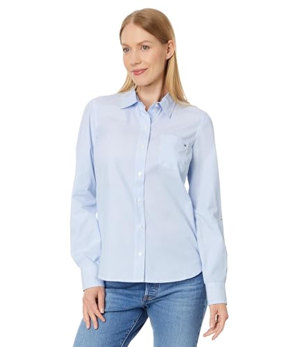 Tommy Hilfiger Damen Tommy Hilfiger Roll Tab Shirt, Korbblumenblau/weiß, XS – Ansicht 1