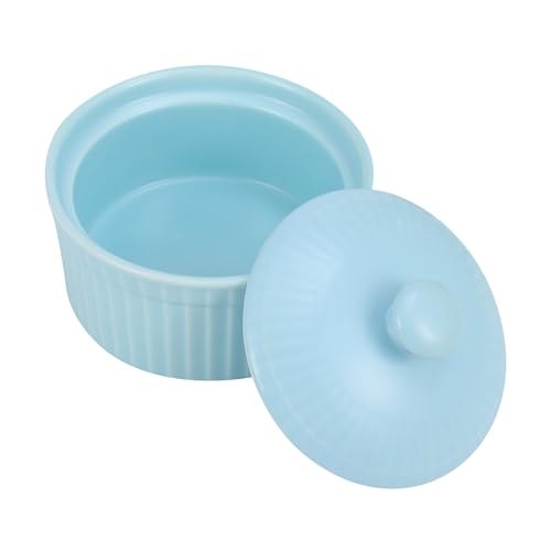 Mikikit Bol à Pudding Céramique Bleue avec Couvercle Bol de Cuisson Léger et Résistant pour Gâteaux Crèmes Brûlées Vaisselle pour Fruits et Plats Maison