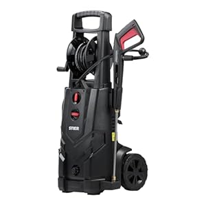 STIER Hochdruckreiniger SDR-300, 3200 W, maximaler Druck von 225 bar, Fördermenge bis 540 l/h, inklusive rostfreier Spritzpistole und 5 Düsen, Schlauchtrommel, 10 Meter Radius, 5 Meter Schlauch