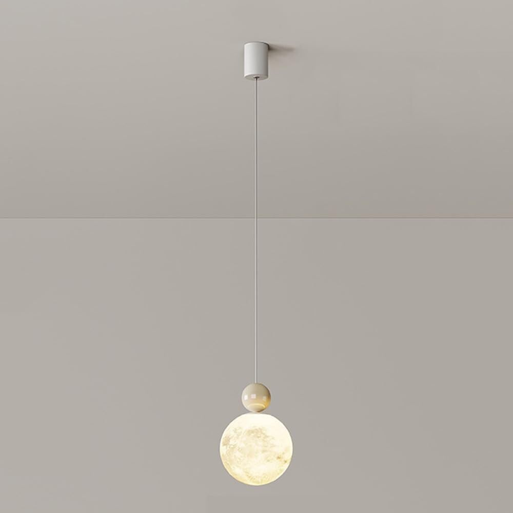 OIFAODAO Hanging lamp, 3D Planet Moon Nordic Modern Milk Chandelier for Dining Room Kids(Milk White)