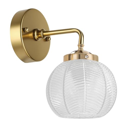 Image of Vintage wall sconces Glass Wall Sconces with Ribbed Clear Globe Glass Shade Gold wall Sconce Modern Vanity Light Bathroom wall sconces Over Mirro Wall lamp for Bedroom Hallway Living Room