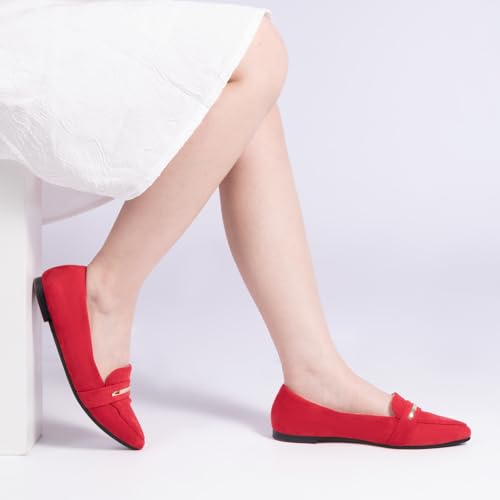 Image of MUSSHOE Loafers for Women Pointed Toe: Dressy Gold Bit Flats, Suede BusinessCasual Slip On Shoes for Office Work,Interview & Teacher