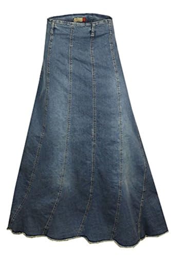 Image of Clove Jeans Women A-line Long Tall - Contrasting Vertical Panelled Stretch Denim Skirts for Women Frayed Ankle Length Skirt - Plus Size Maxi Skirt 10-26