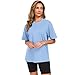 Womens Oversized Cotton T Shirts Crewneck Short Sleeve Tops Heavyweight Casual Loose Fit Drop Shoulder Fashion Tees Light Blue