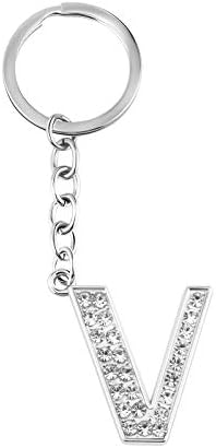 Ruesious A-Z Letter Keychain Keyring Crystal Shiny Family Best Friend Jewellery (V)