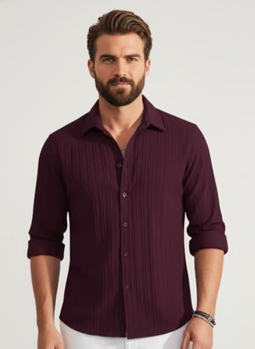 Image of Amazon Brand - INKAST Men's Casual Button Down Shirts Long Sleeve Linen Shirt Fashion Textured Beach Summer Shirt