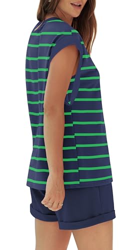 RUBZOOF 2 Piece Outfits for Women Lightweight Matching Lounge Sets Cap Sleeve Top and Elastic Waisted Shorts2