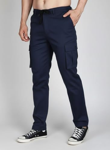 Image of Vogaan Men's Cotton Cargo Pants | Casual Trousers for Men | Comfortable Lower for Men | Breathable Pants with 6 Pockets & Drawstring Elastic Waistband