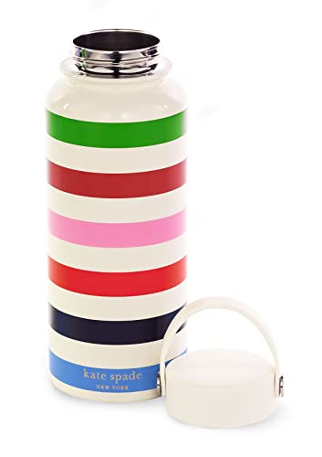 Kate Spade New York Large Insulated Stainless Steel Water Bottle, 33 Ounce Metal Water Bottle, Double Wall Travel Tumbler With Lid, Adventure Stripe #TOP1