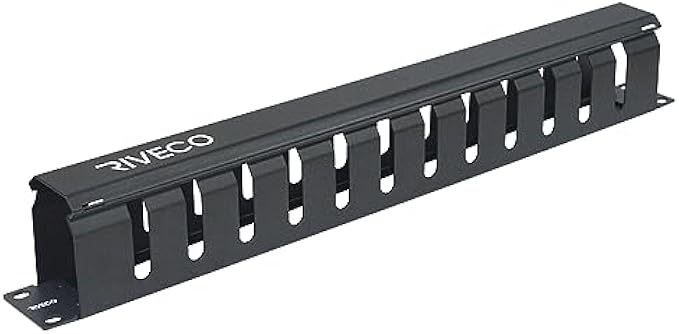 RIVECO 1U 19" 12 Slot Cable Manager Rack Mount Wire Organizer with Cover for Server Rack Cabinet Cable Management Black
