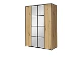 Armoire classique Oslo I à 4 portes avec miroir Largeur 120 cm / 150 cm / Hauteur 180 cm / Profondeur 206 cm / Profondeur 65 cm (150 cm, Chêne Artisan/Noir)