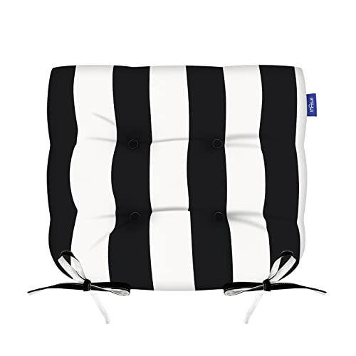 Infblue Pack Of 2 Outdoor Indoor Tufted Seat Cushions, 19" X 19" U-Shape Cushions For Wicker Chair Seat,Patio Cushions, Furniture Dinning Chair Pad (Wicker Cuhions, Black Stripe) #TOP6