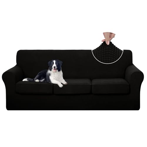 U-NICE HOME 4 Pieces Stretch Couch Cover Sofa Slipcover, Black