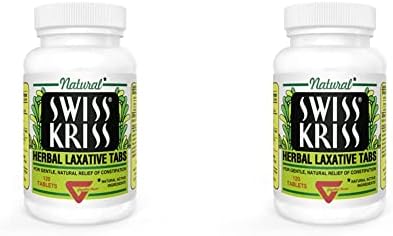 Swiss Kriss Herbal Laxative Tablets, Gentle & Natural Laxatives for Constipation Relief for Adults & Children Over Age 6, Works in 6-12 Hours, Senna Laxative, 120 Tablets Total (Pack of 2)