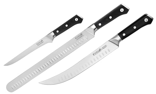 Cutluxe BBQ Carving Knife Set & Butcher Cimeter Knife – Forged High Carbon German Steel – Full Tang & Razor Sharp – Ergonomic Handle Design – Artisan Series