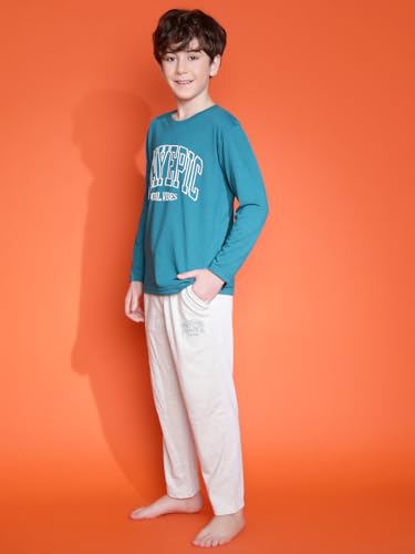 Image of Li'l Tomatoes Boys 100% Cotton Light Winter Night Suit | Full Sleeve Printed T-Shirt & Pyjama Set | Soft & Breathable Sleepwear | 9-16 Years