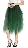 Urban CoCo Women's Sheer Tutu Skirt Tulle Mesh Layered Midi Skirt (L, Dark Green)