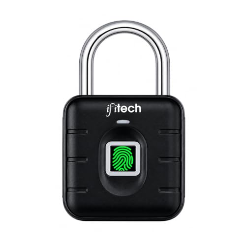 Image of IFITech Smart Fingerprint Padlock | Biometric Padlock | Keyless Lock | Stores Up to 20 Fingerprints | Fingerprint Lock for Gym Locker, Cabinet, Drawer, Luggage & Personal Spaces | Black, Made In India