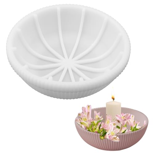 Stampo in silicone, 20 x 7 cm, grande vassoio rotondo con texture a righe, stampi in silicone per resina epossidica, candele di cioccolato, in resina, per contenitori di immagazzinaggio, fai da te