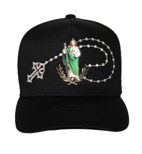 San Judas Tadeo Gorra Negra con Rosario Silver | San...