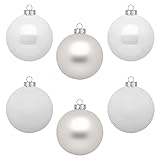 IngeGlas 6 große Christbaumkugeln aus Glas - Durchmesser Ø 10,0 cm - Weihnachtskugeln für Tannenbaum - inkl. 100 Aufhänger (Just White - weiß matt & glänzend)