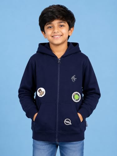 Image of Unisex Kids Solid Full Sleeve Zip Front Open Hooded Sweatshirt