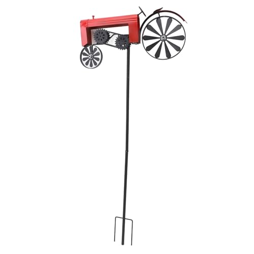 HUSHUI Spinner del Vento del Trattore, Decorazione di Mulini a Vento All'aperto in Metallo con Ruote con Vento per la Letto di Fiori Giardino Giardino (Rosso)