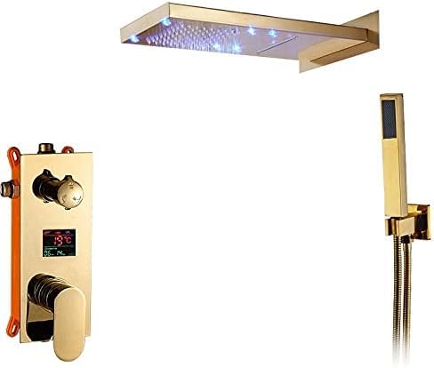 GLJTUO Gold Digital Shower Faucets Set Rain Waterfall Shower Head 3-Way Digital Display Mixer Tap Concea Bathroom Shower,Full Set,Full Set Octopus feet