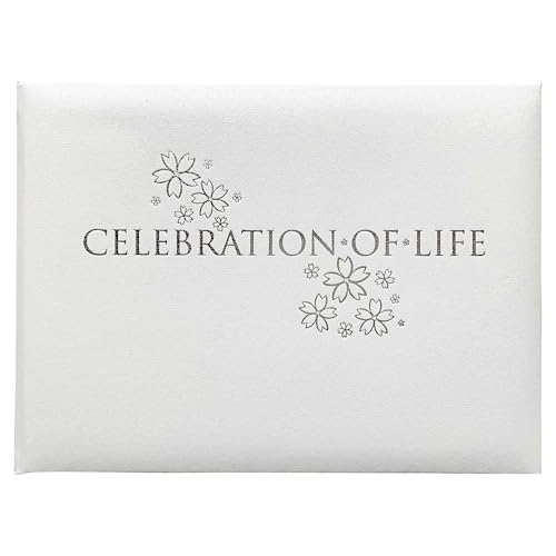 Esposti Libro de Condolencias “Celebration of Life” - Registro de Invitados Funeral - Páginas interiores de Formato Abierto – Presentación en caja – Blanco (Tamaño 22.8cm x 17cm x 2.8cm)