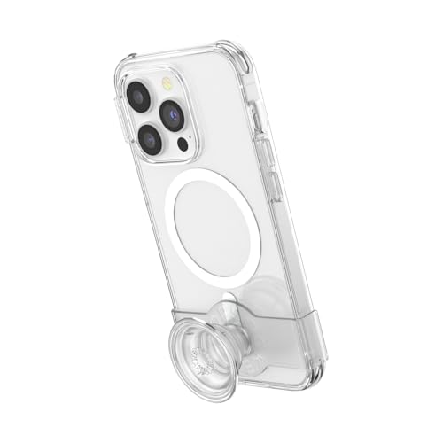Image of POPSOCKETS iPhone 14 Pro Case with Phone Grip and Slide Compatible with MagSafe, Phone Case for iPhone 14 Pro, Wireless Charging Compatible - Clear