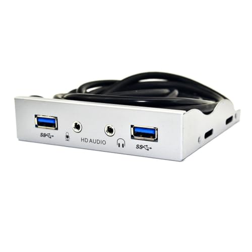 Puthernm Silver White 2-Port USB 3.0 und HD-Audio-Frontpanel für PCs, Passend für 3,5-Floppy-Bay mit 20-Poligem Anschluss