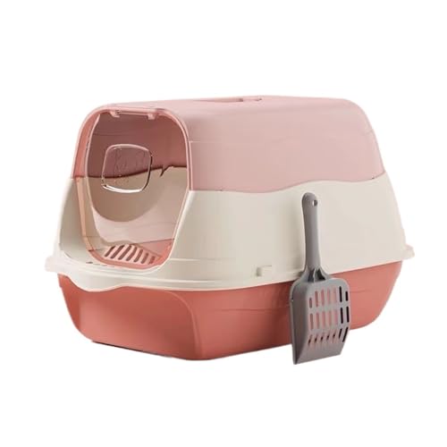 Arenero cerrado para gatos con tapa y pala, rosa miniatura 1