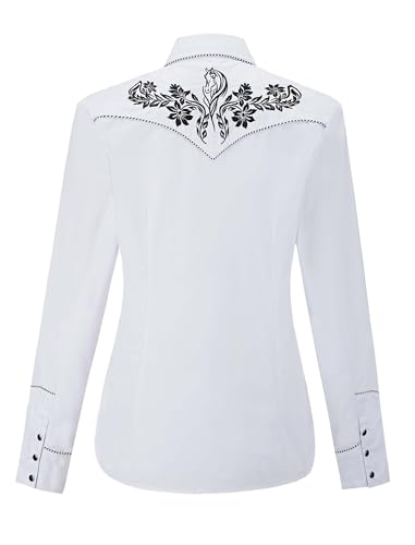 SALVAJE OESTE Women's Embroidered Western Cowgirl Slim Fit Shirt Snap Button Down Long Sleeve Shirt with Floral Embroidery4