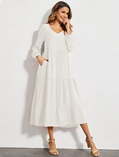 Image of Halife Women's Summer Casual Maxi Dresses Flowy Ruffle Boho Long Dresses with Pockets