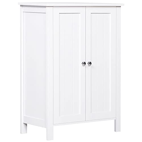 kleankin Armario de Baño con 2 Puertas y 2 Estantes Ajustables Interiores Mueble Auxiliar de Almacenaje para Salón Cocina Antivuelco 60x30x80 cm Blanco