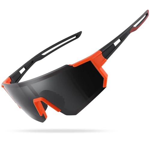 Polarized Sports Sunglasses for Men and Women,Fishing Cycling Mountain Bike Baseball Sunglasses with UV Protection A13 Orange Black Frame - Gray