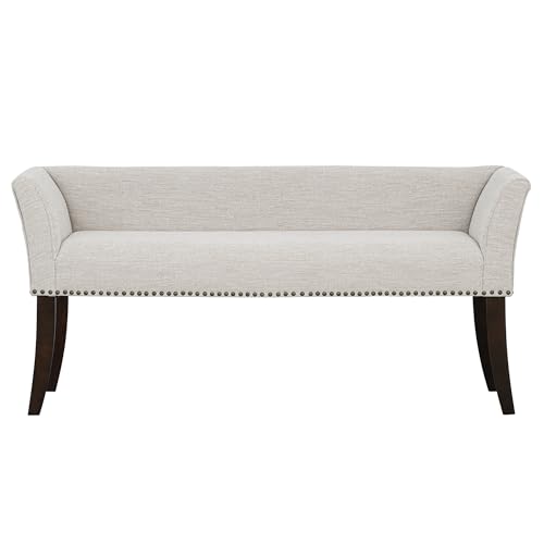 Image of Madison Park Accent Bench for Living Room, Upholstered with Nailhead Trim, & Padded Seat Entryway Bench Small, End of Bed Bench with Back, 49.5 inch W x 19.25 inch D x 23 inch H, White Cream